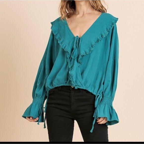 UMGEE Pink Crossbody Ruffle Top - Picture 2 of 13